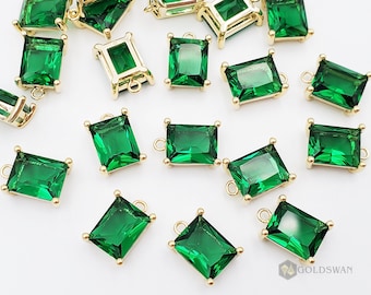 2 holiday emerald green small rectangle shaped glass crystals, charms, necklace stone pendants P5164G-EM