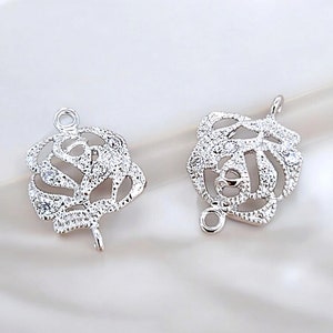 2pcs/20pcs Bulk Sale Discount Wholesale Lovely cz rose connectors, elegant rose flower with clear cubic zirconia, jewelry supplies 1009-BR