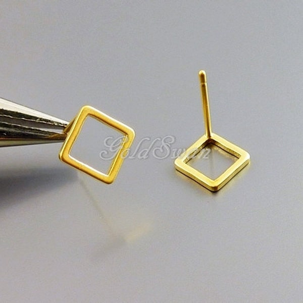 4 pcs / 2 pairs tiny 9mm matte gold square / diamond post earrings, customizable earring supplies 2030-MG-9