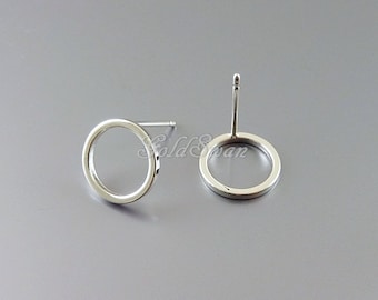 10mm Rhodium Plated Circle Stud Earrings: Geometric Brass (2 Pairs)