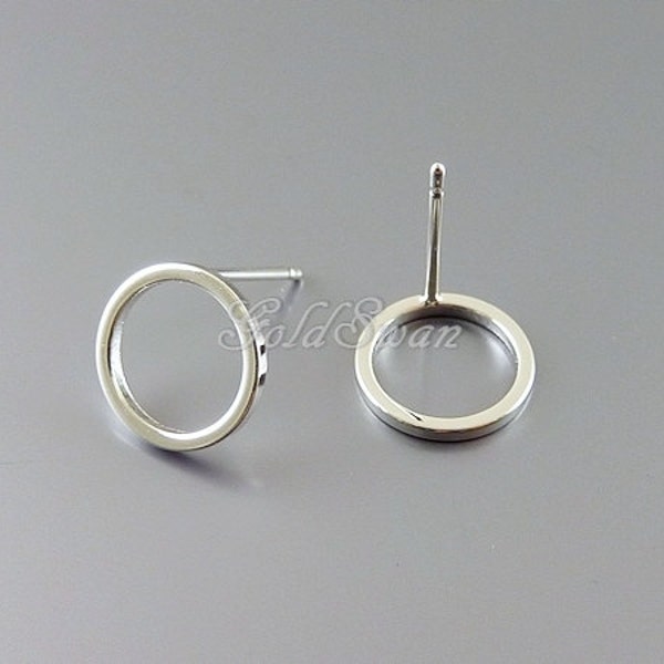 4 pc's / 2 paar Kies Finish Mat of Glanzend zilver 10mm open cirkel stud oorbellen, cirkel geometrische oorbellen, studs 1071-10