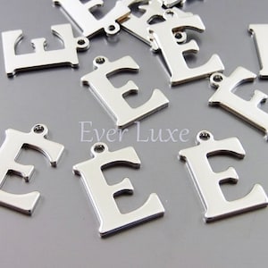 4 letter E charms, for personalized jewelry, silver name, initial, monogram, alphabet, ID, friendship, initial necklace 1907-BR-E