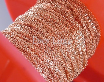 1 meter of beautiful shiny rose gold plated 1.7mm x 1.5mm flat cable chains, rose gold chain B007-BRG