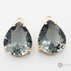 Charcoal Gray Teardrop Glass Pendant: Gold Plated Charm (2 pc)