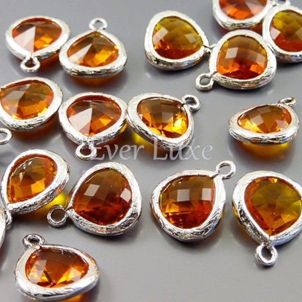 2 amber stone pendant / 10mm orange glass with silver bezel frame 5064R-AB-10