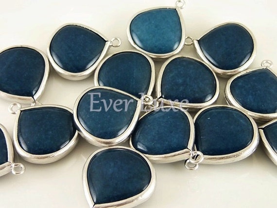 2 Midnight Blue Jade Synthetic Stone Pendants in Bezel