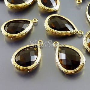 2 Unique smoky quartz faceted glass pendants / large brown glass beads for jewelry making 5060G-SQ