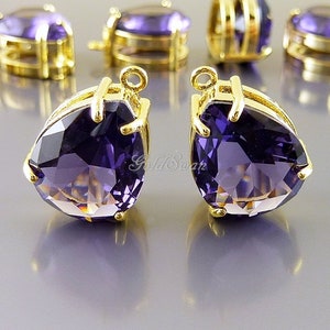 2 pcs purple glass stone earring pendants, teardrop necklace pendant, amethyst purple stone P5067G-AM