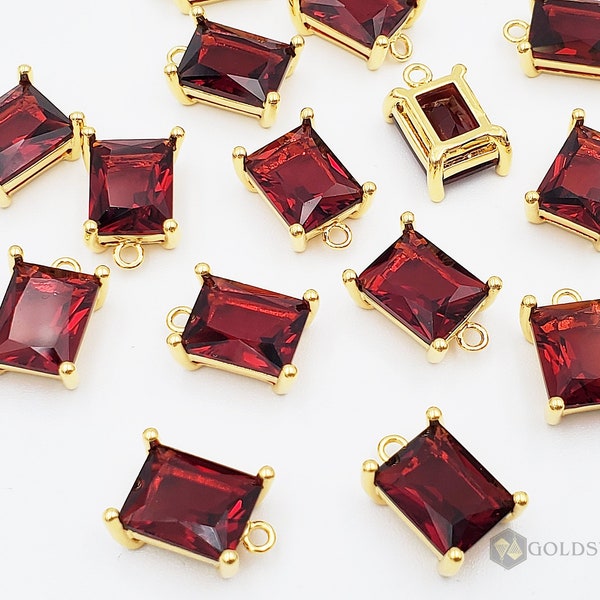 2 garnet / dark red rectangle glass crystal stone pendants, red gemstone charms, earrings P5164G-GAR