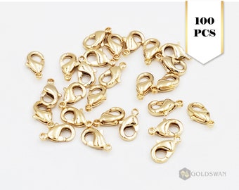 15% Bulk SALE lot of 100 pcs Small 18k gold plated brass lobster claw brass clasps, lobster brass clasps B002-BG-Sm-bulk (100 pcs)