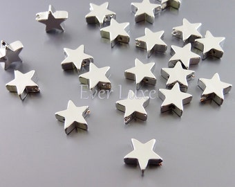 Cuentas de estrella de rodio brillante: 8 mm, latón, suministros de joyería (4 piezas)