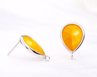 13mm x 10mm Golden Jade Teardrop pear shape Earrings Glass Gold or Silver Bulk