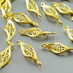 4 twisted 16mm leaf filigree jewelry connectors, modern jewelry / jewellery designs, findings 1757-MG-16