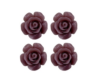20% Clearance SALE 4 rose resin cabochons in cocoa, flatback resin cabs 13mm 5009-COA