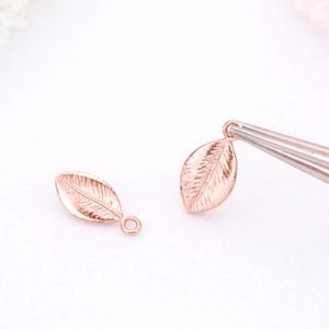 8mm Tiny Rose Gold Leaf Charms 8mm Small Nature Pendant 4 Pieces