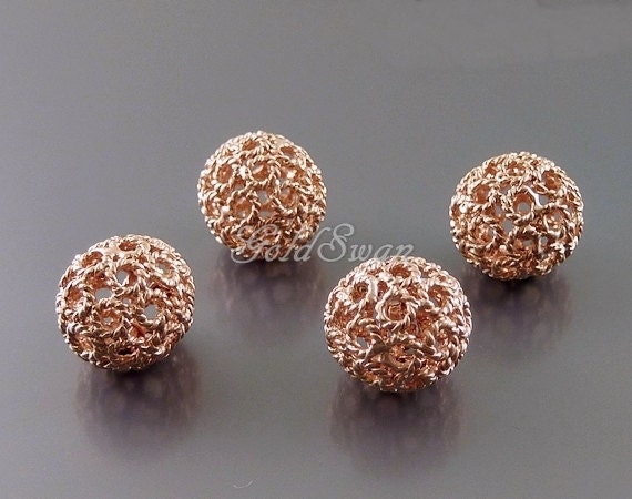 4 Matte Rose Gold 10mm Filigree Ball Beads, Round Filigree Spacers for  Bracelets 1969-MRG-SM 