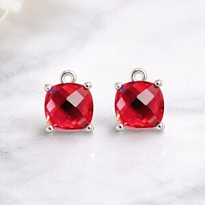 8mm Ruby Red Glass Square Charm Pendant 2pcs