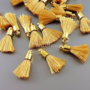 4 golden tan color tassels, sandy light brown color tassels, small tassel charms,  2049G-TAN