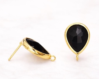 13mm x 10mm Black Teardrop pear shape Earrings Glass Gold or Silver Bulk