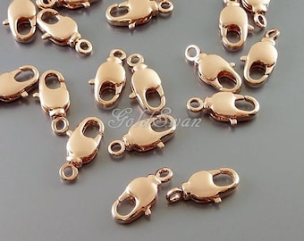 4 pieces 15mm x 6mm swivel lobster clasps, shiny rose gold plated, small long lobster clasps B124-BRG-SM