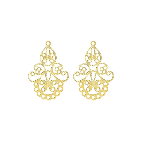 2 Unique jewelry design matte gold filigree pendants, jewelry findings, jewelry supplies, craft supplies 1962-MG