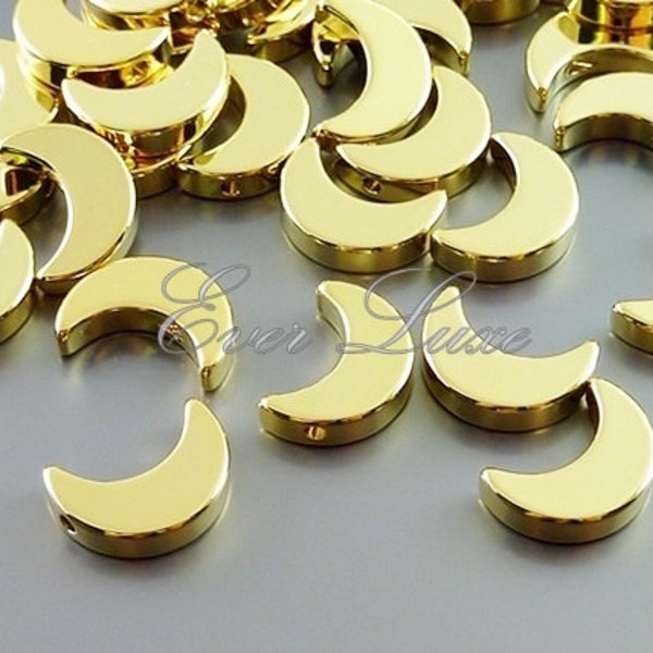 10% SALE 4 pcs SHINY gold crescent moon silhouette beads, moon beads, jewelry making craft supplies 1656-BG (bright gold, 4 pieces)