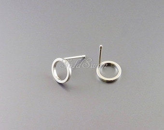 4 pcs / 2 pairs small 8mm open circle stud earrings in matte silver, cute round hoop earrings 1071-MR-8