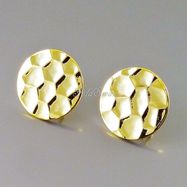 Gold Plated Honeycomb Disc Earrings: 15mm Brass Findings (2 Pairs)