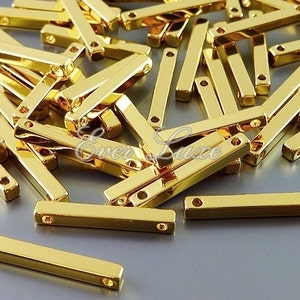 4 petites barres avec 2 trous/connecteurs, breloques barre en or brillant, collier barre latérale, espaceurs en or, vendeur américain 1986-BG