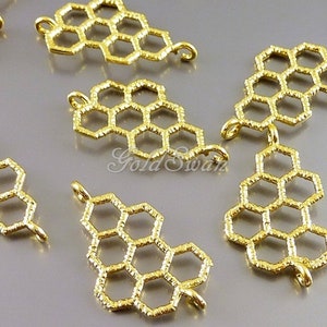2 pcs shiny gold honeycomb connectors, geometric honeycomb pendants, gold geometric necklace 1053-BG