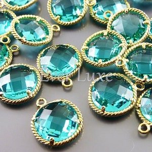 2 seafoam green crystal glass charms /  round green sea color glass pendant 5128G-SG