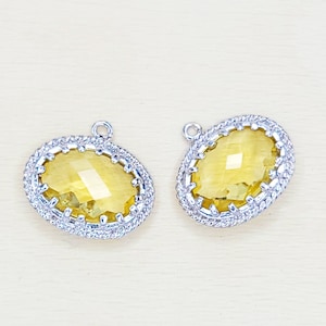 2 Large topaz yellow pendant findings haute Victorian fashion jewelry charms with rhodium over brass 5094R-TO image 1