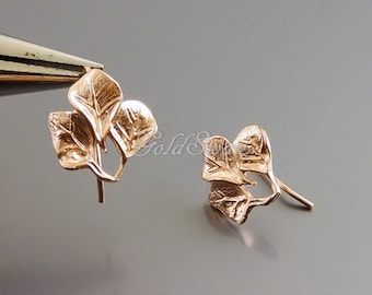 15% SALE 2 pcs / 1 pair matte rose gold leaf hook earring component, earring making supply E1240-MRG (2 pieces)