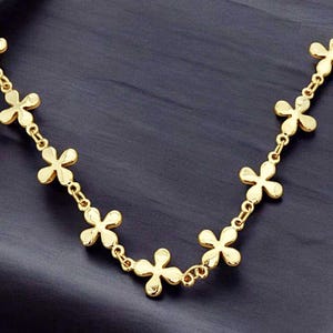 1 foot / connected flower charm 4-petal flower 14K gold high-quality unique link chain, gold flower chain, flower bracelet chain B156-BG