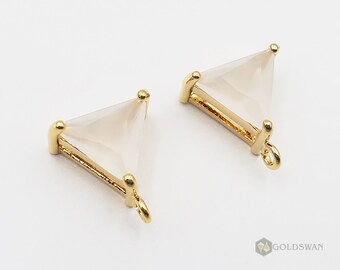 2 pcs / 1 pair  semi-opaque white opal triangle earrings with ring for earring making, wedding jewelry E5138G-WO