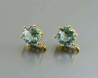 2 pcs 1 pair aqua blue / aquamarine colored 7mm round stud earrings, wedding earrings, bride earrings 5139G-AQ