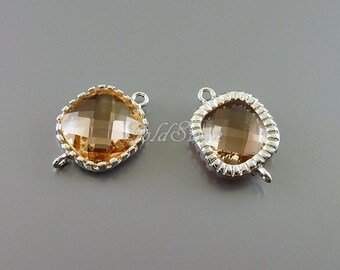 2 bridal color champagne blush faceted 10mm square glass stone with links, stone connectors C5155R-CH