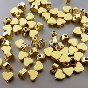4 SHINY gold 5mm tiny heart beads, love beads, heart spacer beads, charm bracelets, necklaces 1789-BG-5