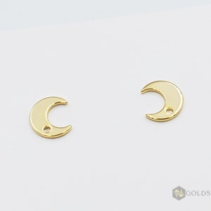 4 pcs / 2 pairs small 9mm crescent moon post earrings, shiny gold half moon earrings, moon studs E2139-BG-9