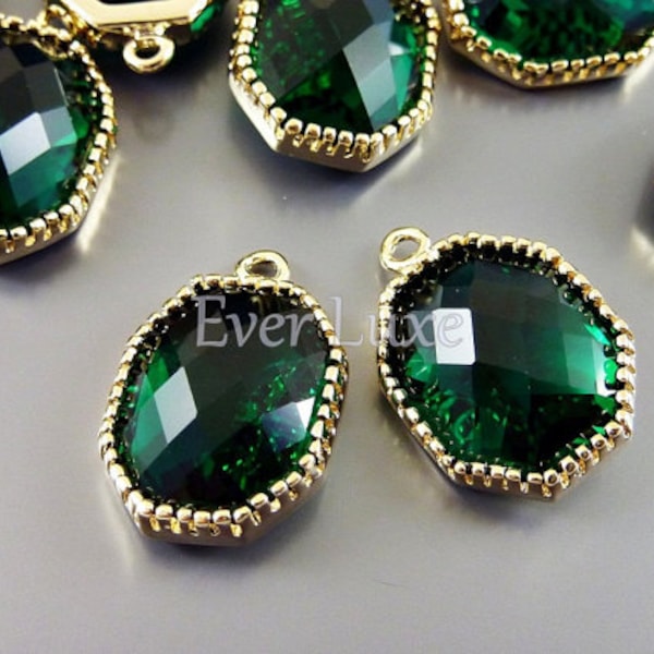 2 large green emerald octagonal faceted glass charms for making earrings bracelets necklaces 5093G-EM