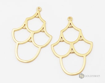 2 matte gold brass chandelier pendants, mermaid pattern, ocean wave pattern, cascading pendants, filigrees 927-MG