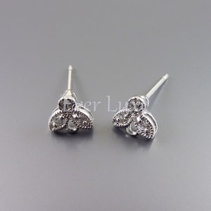 Tiny Leaf CZ Stud Earrings: Rhodium Plated Jewelry Supplies (4 pcs)