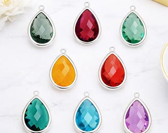 15mm x 13mm Teardrop Glass Charms Gold Rhodium Pear Pendant Colorful Glass Jewelry Findings