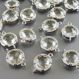2 clear crystal 10mm faceted round glass connectors, bridal / wedding jewelry supplies 5014R-CL-10