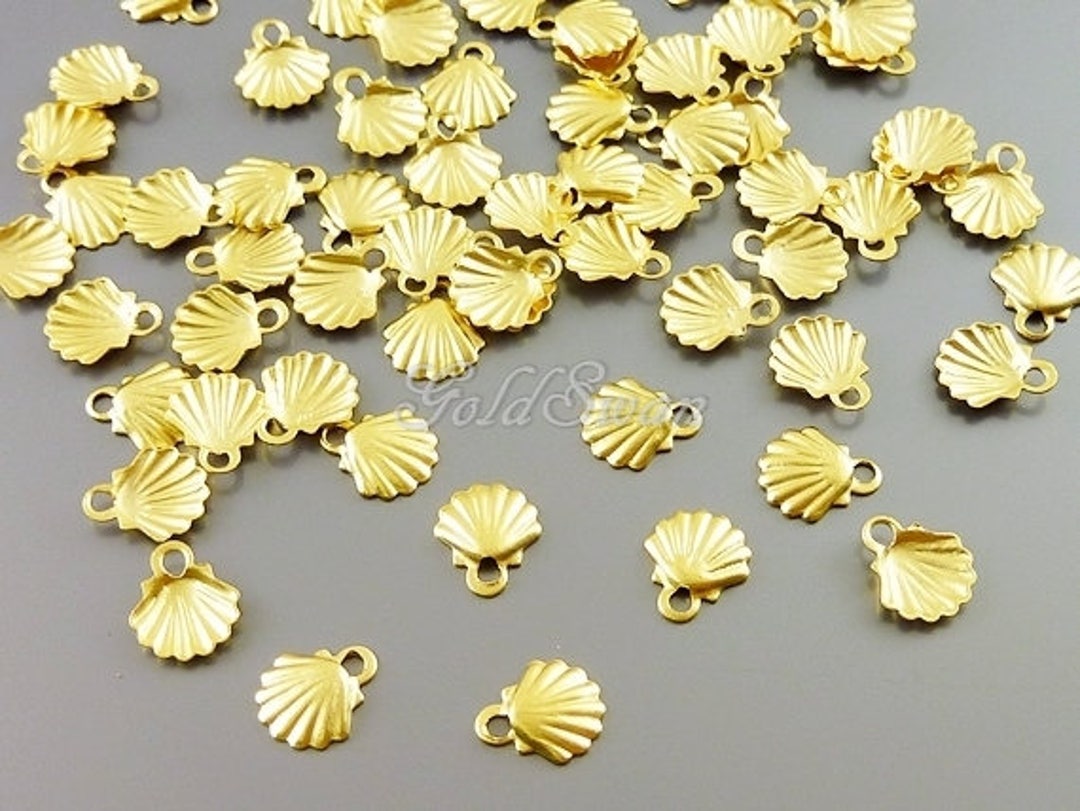 10 Tiny Matte Gold 6mm Seashell Charms, Shell Charms, Clam Charms ...