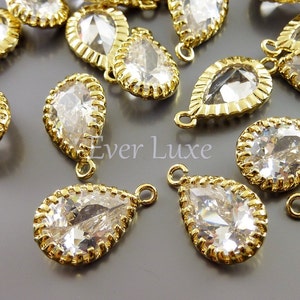 2 clear cz zircon cubic zirconia crystal teardrop charms, CZ pendants, wedding jewelry / jewellery supplies 1821G-CL