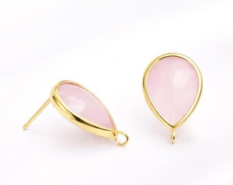 13mm x 10mm Ice Pink Teardrop pear shape Earrings Glass Gold or Silver Bulk