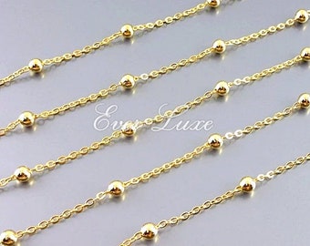 1 meter Shiny gold plated brass bead chain ball-shaped stations, beaded satellite chain, beaded satellite chain is a must-have B122-BG