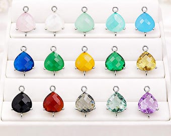 10mm Small Glass Connector Gold Rhodium Teardrop Glass Charms Jewelry Findings Color Options