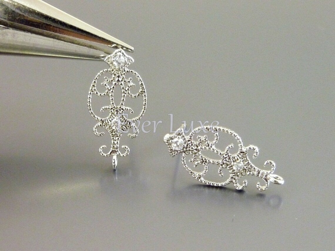 2 Victorian style stud earrings / elegant cz cubic zirconia Etsy